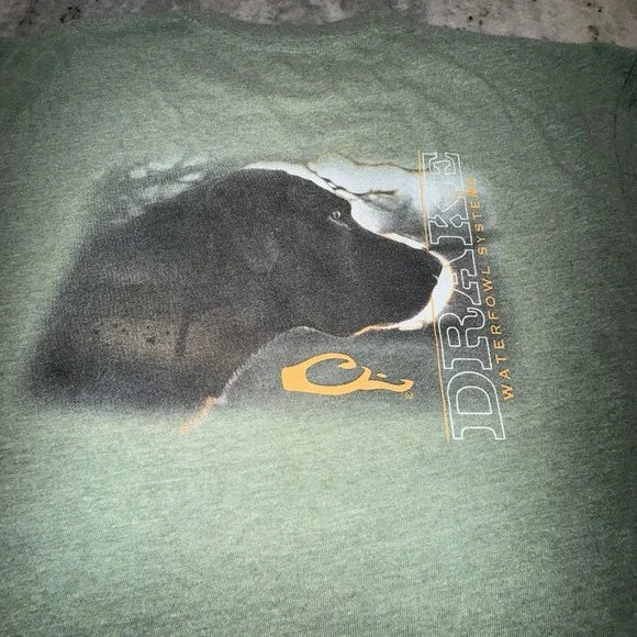 Drake Waterfowl Men's Large T Shirt Green Black Dog Short Sleeve - Picture 7 of 7